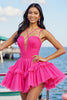Load image into Gallery viewer, Fuchsia Tulle A Line Short Prom Dress with Ruffles