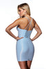 Load image into Gallery viewer, Light Blue Bodycon Satin Halter Short Prom Dress with Fringes