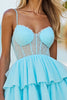 Load image into Gallery viewer, Blue Tulle A Line Corset Tiered Short Prom Dress