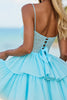 Load image into Gallery viewer, Blue Tulle A Line Corset Tiered Short Prom Dress