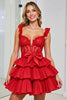Load image into Gallery viewer, Red Corset Chiffon A Line Short Prom Dress with Appliques