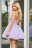 Load image into Gallery viewer, Lilac A Line Tulle Strapless Short Prom Dress