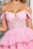 Load image into Gallery viewer, Corset Pink Tulle A Line Short Prom Dress with Appliques
