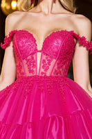 Load image into Gallery viewer, Fuchsia Corset A Line Tulle Short Prom Dress with Lace