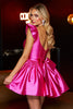 Load image into Gallery viewer, Fuchsia Satin A Line Cap Sleeves Short Corset Prom Dress