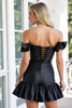 Load image into Gallery viewer, Black Corset Satin Off the Shoulder Short Prom Dress with Ruffles