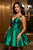 Load image into Gallery viewer, Dark Green A Line Spaghetti Straps Short Satin Prom Dress