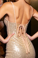 Load image into Gallery viewer, Sparkly Corset Golden Bodycon Sequin Short Prom Dress