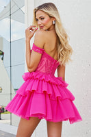 Load image into Gallery viewer, Sparkly Fuchsia Corset A Line Short Tulle Prom Dress
