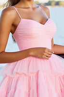 Load image into Gallery viewer, Pink A Line Tulle Tiered Short Prom Dress