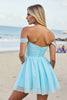 Load image into Gallery viewer, Light Blue A Line Tulle Off the Shoulder Short Prom Dress