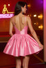 Load image into Gallery viewer, Pink Corset A Line Spaghetti Straps Short Satin Prom Dress
