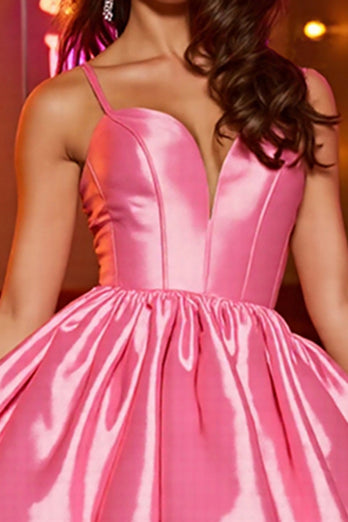 Pink Corset A Line Spaghetti Straps Short Satin Prom Dress