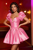 Load image into Gallery viewer, Pink Corset A Line Satin Short Prom Dress