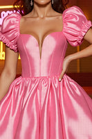 Load image into Gallery viewer, Pink Corset A Line Satin Short Prom Dress
