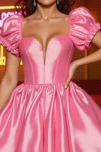 Pink Corset A Line Satin Short Prom Dress