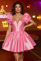 Load image into Gallery viewer, Pink Corset A Line Satin Short Prom Dress