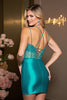 Load image into Gallery viewer, Sparkly Peacock Green Corset Satin Short Prom Dress with Beading