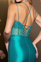 Load image into Gallery viewer, Sparkly Peacock Green Corset Satin Short Prom Dress with Beading
