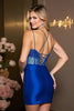 Load image into Gallery viewer, Sparkly Peacock Green Corset Satin Short Prom Dress with Beading