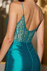 Load image into Gallery viewer, Sparkly Peacock Green Satin Corset Short Prom Dress