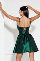 Load image into Gallery viewer, Dark Green Satin Corset A Line Short Prom Dress