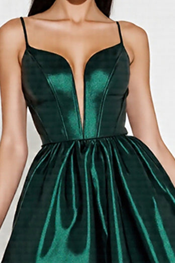 Dark Green Satin Corset A Line Short Prom Dress