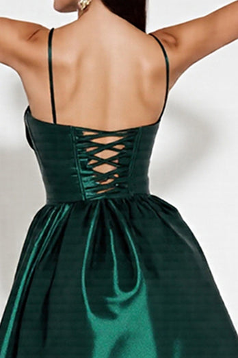 Dark Green Satin Corset A Line Short Prom Dress