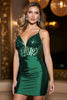 Load image into Gallery viewer, Sparkly Corset Peacock Green Satin Short Prom Dress