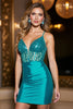 Load image into Gallery viewer, Sparkly Corset Peacock Green Satin Short Prom Dress