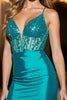 Load image into Gallery viewer, Sparkly Corset Peacock Green Satin Short Prom Dress