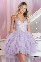 Load image into Gallery viewer, Sparkly Lilac Tulle A Line Short Prom Dress with Beading