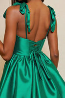 Load image into Gallery viewer, Dark Green A Line Satin Corset Short Prom Dress