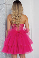 Load image into Gallery viewer, Sparkly Fuchsia Corset A Line Tulle Short Prom Dress with Beading