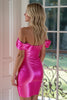 Load image into Gallery viewer, Fuchsia Bodycon Off the Shoulder Short Satin Prom Dress