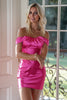 Load image into Gallery viewer, Fuchsia Satin Bodycon Off the Shoulder Short Prom Dress