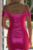 Load image into Gallery viewer, Fuchsia Satin Bodycon Off the Shoulder Short Prom Dress