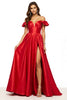 Load image into Gallery viewer, Red Off the Shoulder Satin A Line Maxi Prom Dress with Slit
