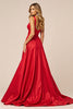 Load image into Gallery viewer, Red Satin A Line V-Neck Maxi Prom Dress with Slit