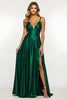 Load image into Gallery viewer, Dark Green V-Neck Satin Maxi A Line Prom Dress with Slit
