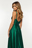 Load image into Gallery viewer, Dark Green V-Neck Satin Maxi A Line Prom Dress with Slit