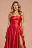 Load image into Gallery viewer, Red A Line Satin Maxi Strapless Prom Dress with Slit
