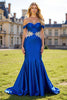 Load image into Gallery viewer, Sparkly Royal Blue Off the Shoulder Maxi Floral Prom Dress with Beading