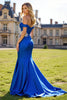 Load image into Gallery viewer, Sparkly Royal Blue Off the Shoulder Maxi Floral Prom Dress with Beading