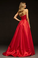 Load image into Gallery viewer, Red Sweetheart A Line Maxi Satin Prom Dress with Slit
