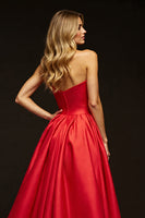 Load image into Gallery viewer, Red Sweetheart A Line Maxi Satin Prom Dress with Slit