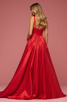 Load image into Gallery viewer, A Line Red Satin Maxi Prom Dress with Slit