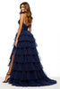 Load image into Gallery viewer, Navy Tiered Tulle V-Neck A Line Maxi Prom Dress with Slit