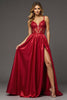 Load image into Gallery viewer, Red A Line Satin Maxi V-Neck Prom Dress with Slit
