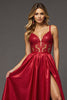 Load image into Gallery viewer, Red A Line Satin Maxi V-Neck Prom Dress with Slit